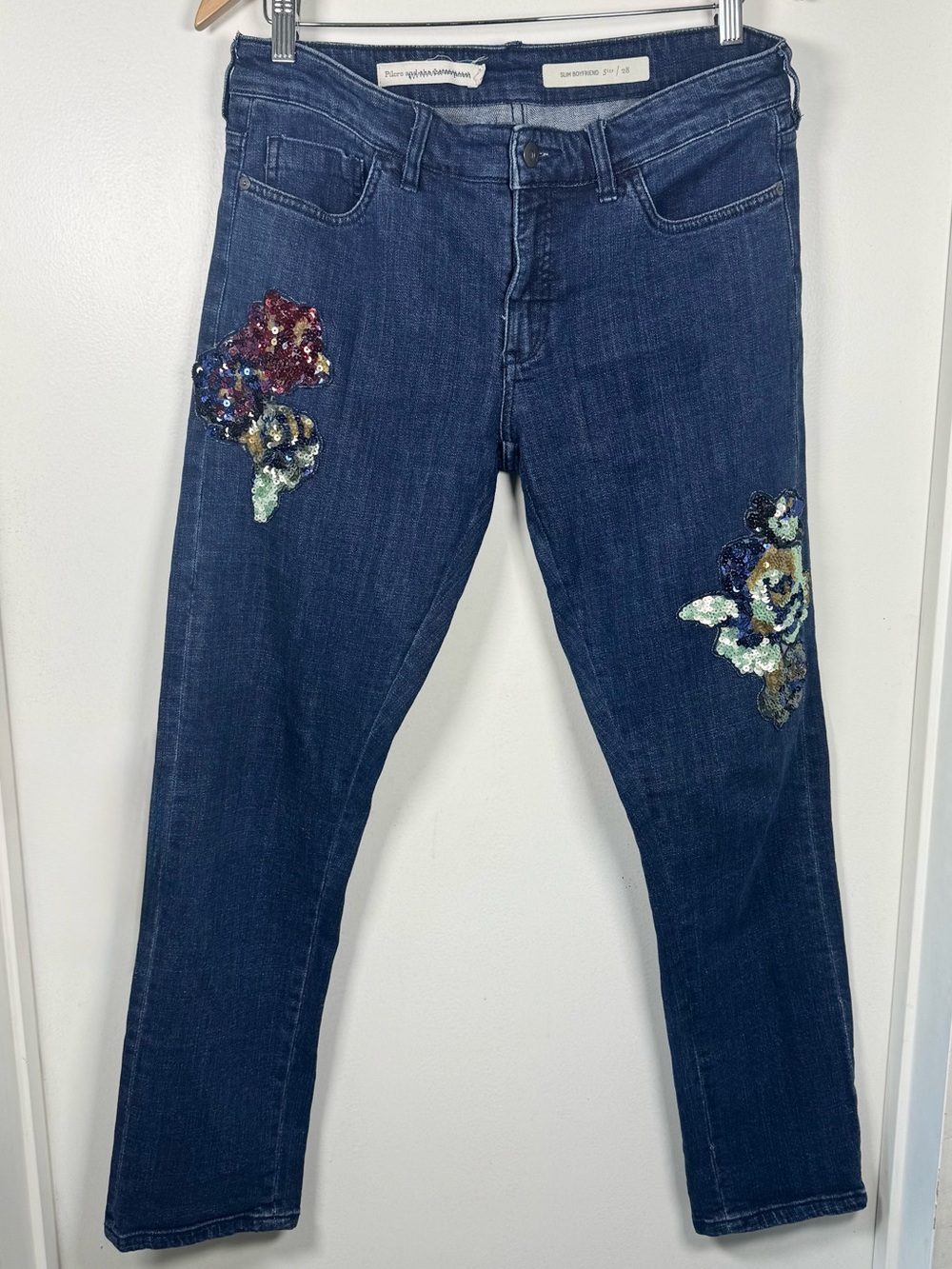 Anthropologie Pilcro & the Letterpress Sequin Floral Slim Boyfriend Jeans 28 6 8